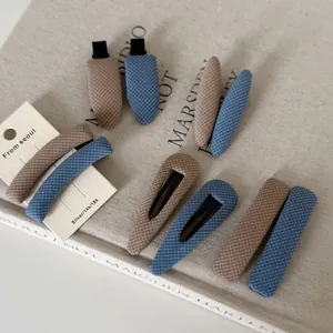 British style plaid fabric hair clip set featuring vintage checkered patterns and shapes