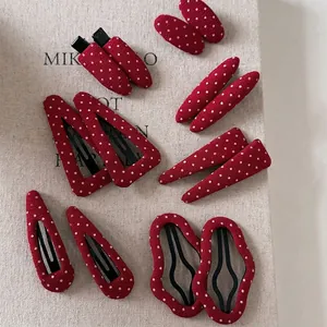 Red Polka Dot Fabric Wrapped Metal Hair Clips For Women Retro Sweet Polka Dot BB Clips Fashion Side Hair Pins Accessories