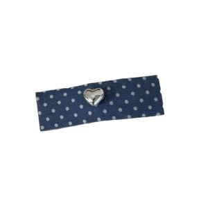 Barrette à cheveux en tissu bleu à pois avec décoration cœur argenté pour femmes