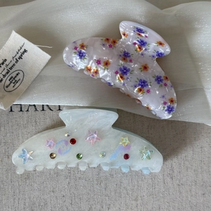 Chic floral butterfly hair claw and star rhinestone acetate shark clip set for women
