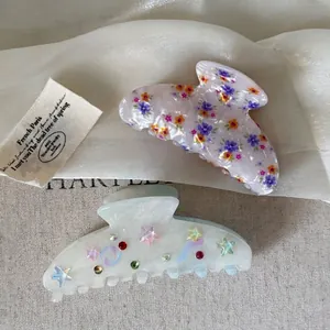 Floral pattern and star acetate hair claw clips set for Korean style hair styling