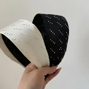 Serre-tête Large Élégant Français pour Femmes en Tissu d'Acétate avec Strass Scintillants Accessoire de Cheveux Minimaliste