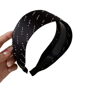 Serre-tête large noir style français avec paillettes argentées et dents antidérapantes