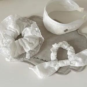 Weiße Spitze Bestickte Haaccessoires Für Damen Süß Französisch Blume Bogen Haargummi Koreanische Design Breit Haarreif Haarbänder
