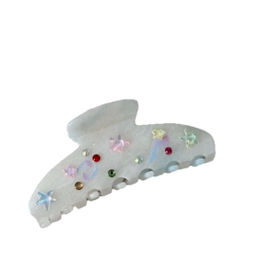 Chic acetate shark hair claw clip with colorful floral stars and rhinestones for women