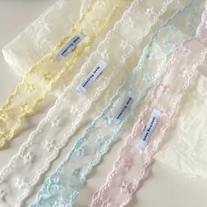French Star Embroidery Lace Scarf Hair Tie For Women Elegant Long Lace Ribbon Hair Accessory With Letter Label Star Pattern