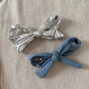 Koreanischen Stil Haarklammern Mit Schleife Für Damen Elegante Seitenclips Nische Design Vielseitige Leder Denim Haarschmuck
