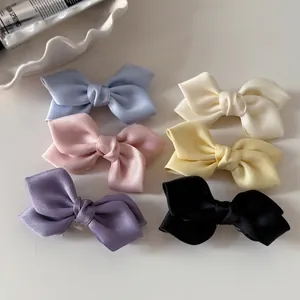 Sweet Satin Bow Hair Clip For Women Girls Elegant Handmade Solid Color Bangs Side Clip Cute Ribbon Hair Ornament