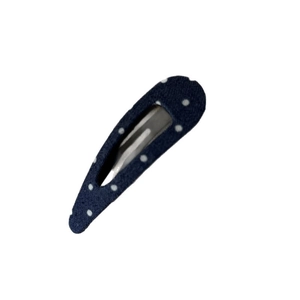 Barrette BB classique bleu marine à pois blancs avec base en métal pour un look élégant