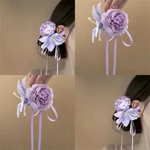 Fermaglio per Capelli in Satin Fatto a Mano Peonia Delicato Pizzo Fiore Becco d'Anatra per Donna Romantico Nastro