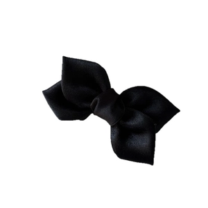 Classic black double-layered grosgrain ribbon bow hair clip with textured fabric finish