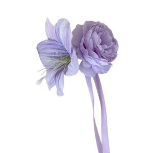 Elegante fermaglio per capelli con peonia viola in pizzo e nastro per acconciature