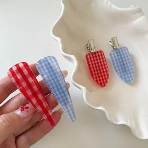 Fresh Gingham Plaid Acetate Hair Clip For Women Geometric Handmade No Trace Bangs Clip Sweet Korean Style Hair Accessories