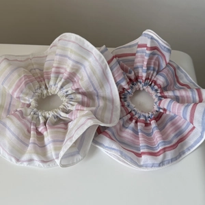 Rainbow striped large fabric scrunchies for high ponytail and elegant bun hairstyles