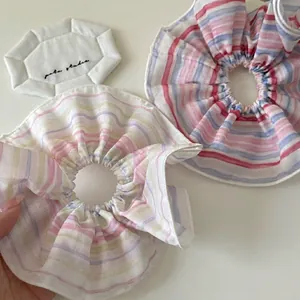 Rainbow Striped Fabric Scrunchie Large Elastic Hair Tie Simple Multicolor Ponytail Holder Handmade Hair Accessories For Women
