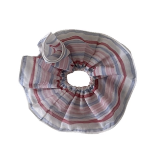 Rainbow striped large fabric scrunchie in pink and blue for high ponytail hair styling