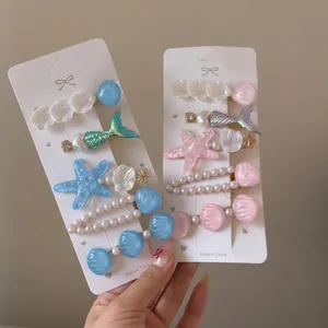 Set de barrettes thème océan avec sirène, étoile de mer et perles en résine douce