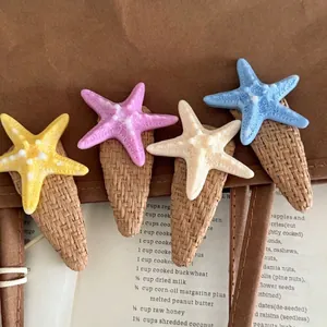 Colorful Sea Star Hair Clip For Women Dopamine Beach Vacation Acrylic Resin Woven Texture Starfish Side Hairpin Hair Accessory