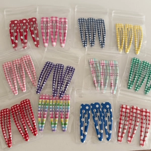 Colorful plaid and polka dot BB hair clip set for girls featuring vibrant assorted patterns