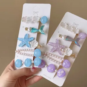 Barrettes À Cheveux Sirène Étoile De Mer Coquillage Pour Femmes Thème Océan Künstliche Perle Résine Pinces À Cheveux Mode