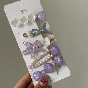 Kit de barrettes coquillage sirène avec étoiles pailletées et perles