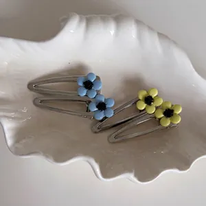 Fashionable Metal Enamel Flower Hair Clip For Women Botanical Bangs Side Clip Fresh Style Alloy Hair Accessory Gift