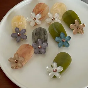 Exquisite flower hair clips with rhinestones and marble texture in Morandi colors