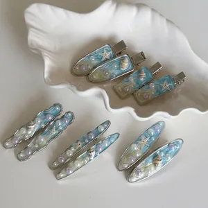 Fermaglio per Capelli in Lega con Stella Marina e Conchiglia Blu Stile Oceano Resina Perla Artificial di Simulazione per Donna Accessori Capelli Spiaggia