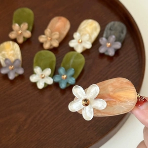 Korean Elegant Resin Flower Hair Clips With Rhinestone Marble Texture Duckbill Clips For Women Fashion Hair Accessories