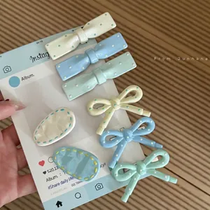 Sweet Acrylic Polka Dot Bow Hair Clip Handmade Colorful Waterdrop Duckbill Clip Elegant Hairpin For Women Daily Accessories