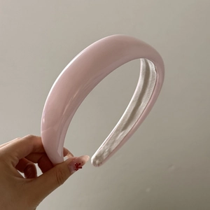 Chic light pink thick sponge headband with glossy faux leather finish for high top hair