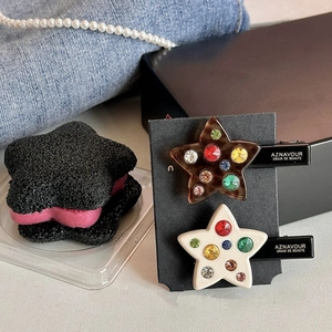 Acetate Star Hair Clip With Colorful Rhinestones Korean Style Geometric Duckbill Side Fringe Clip For Women Daily Accessories