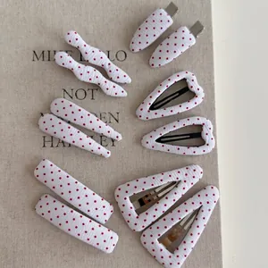 Vintage Polka Dot Fabric Wrapped Hair Clip Set Red White Geometric Duckbill BB Clips For Women Girls Hair Accessories