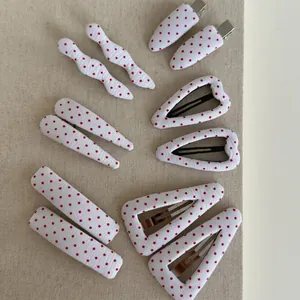 Retro red polka dot fabric hair clip set in various geometric shapes for women