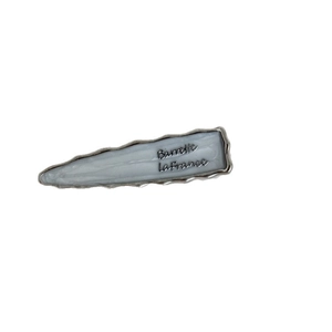 Barrette LaFrance hair clip with light blue pearlescent enamel and silver metal edges