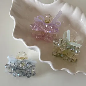 Elegant Beaded Bowknot Hair Claw Clip For Women Small Acrylic Crystal Fringe Clip Korean Style Hair Accessories