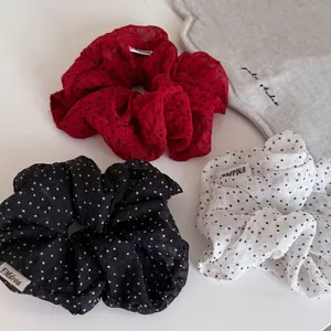 French Vintage Polka Dot Satin Hair Scrunchie Large Hair Tie For Women Girls Sweet Elegant Ponytail Holder Hair Accessory