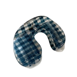 Minimalist blue gingham large acetate shark hair claw clip for women's elegant styling