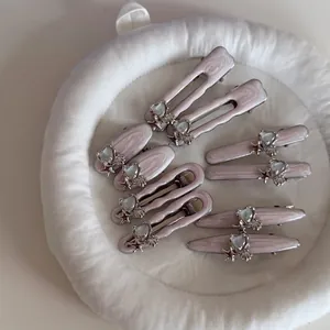 Pink marble starfish hair clips set with rhinestone heart and shell decorations for women