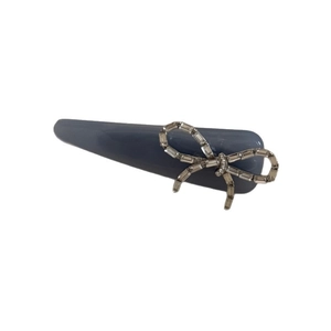 Dark blue resin bow hair clip with silver rhinestone bowknot, minimalist duckbill clip