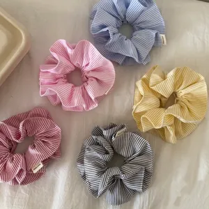 Oversized Striped Fabric Scrunchie Hair Tie Korean Style Cotton Blend Handmade Elastic Hair Band For Women Girls Hair Accessories