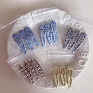 Fashion Metal Snap Hair Clips Grid Polka Dot Striped Pattern Sweet Hair Barrettes For Women Girls Hair Styling Accessories