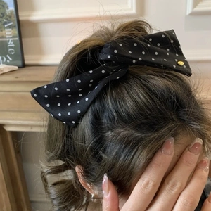 Korean Style Satin Polka Dot Bow Banana Clip Large Hair Volume Vertical Ponytail Holder Shark Claw Clip For Women Fashion Accessories