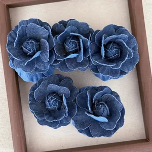 Fermaglio a Banana in Denim Fatto a Mano Fiore di Rosa Bordi Sfilacciati Camelia Fermagli per Capelli Donna Accessori