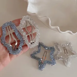 Barrettes à cheveux bleues en cristal scintillant formes étoile et ovale set de 4