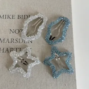 Lot de barrettes à cheveux en cristal bleu et blanc aux formes d'étoiles et ovales