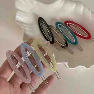 Luxueuse Pince à Cheveux Ovale Creuse en Acétate pour Femme Incrustée de Strass Style Français Épingle à Cheveux à Frange Latérale