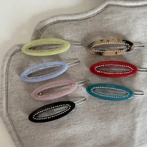 Lot de 7 barrettes ovales de luxe aux couleurs vives avec strass et design élégant