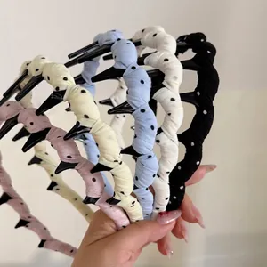 Braided polka dot headband set with non-slip teeth for women in multiple colors