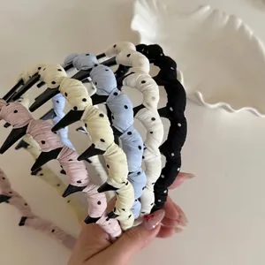 Sweet Polka Dot Braided Twist Headband For Women Non Slip Teeth Fashion Korean Style Hair Hoop Daily Face Wash Hair Accessories